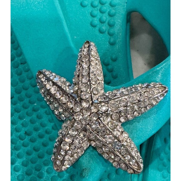 Oka-B Beach/Pool Flip Flops Comfort Flats/Teal/ M/L  8-9 Studded Starfish - Picture 4 of 9
